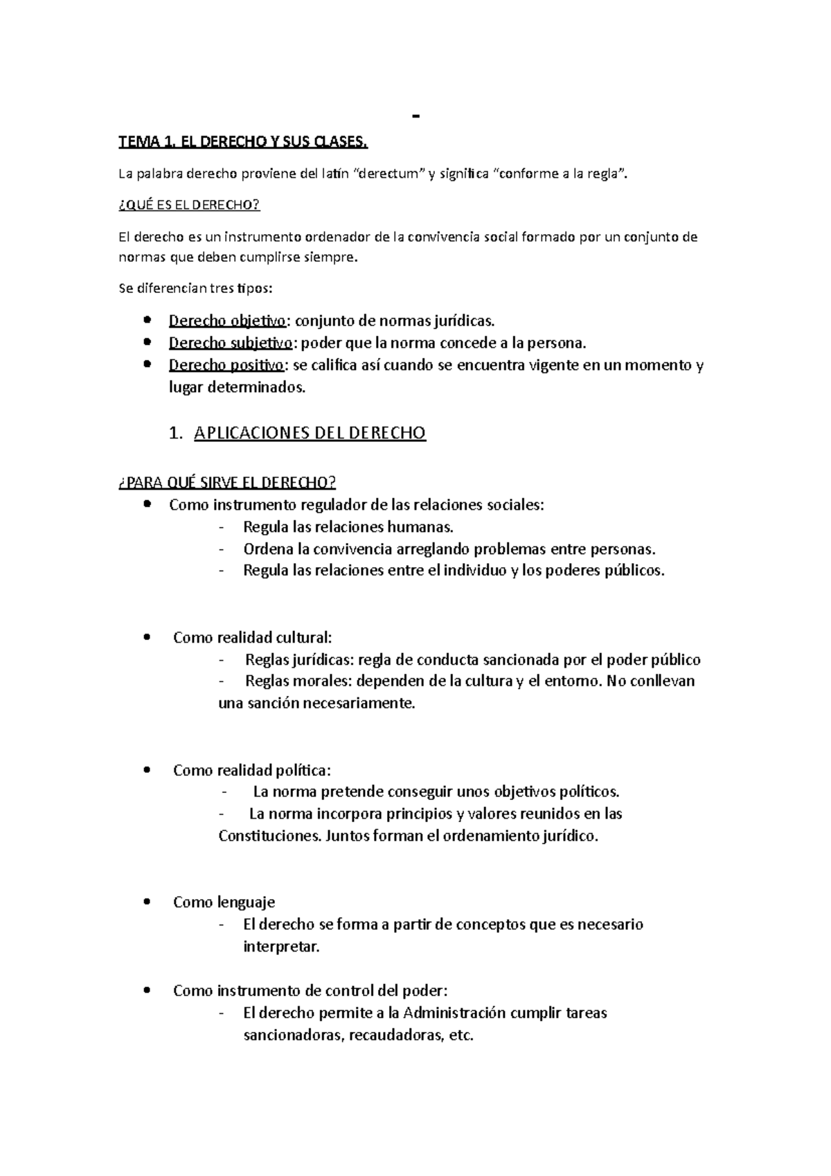 TEMA 1 - Apuntes 1 - TEMA 1. EL DERECHO Y SUS CLASES. La Palabra ...