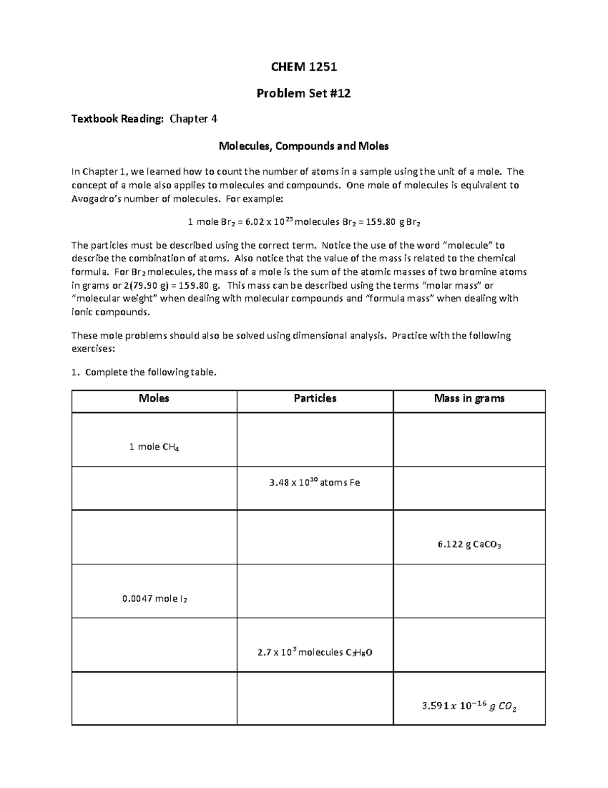 Ps 12 Tro Chapter 4 2 Practice Problems Chem 1251 Problem Set Textbook Reading Chapter 4 3226