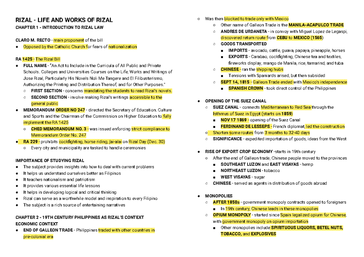(Notes) Rizal Chapter 1 to 3 - RIZAL - LIFE AND WORKS OF RIZAL CHAPTER ...
