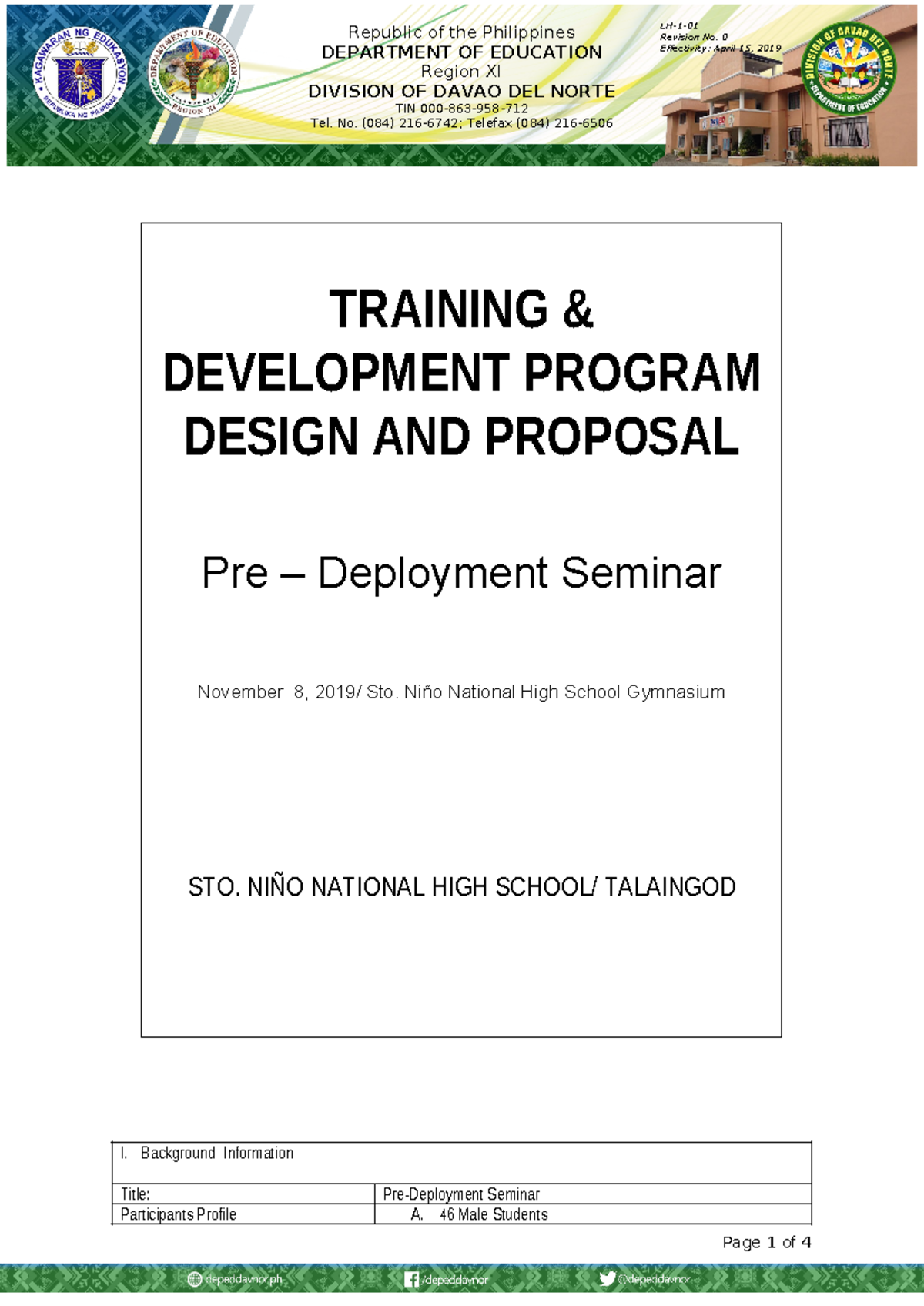 2019 LD Template Pre Deployment 3 - Revision No. 0 Effectivity: April ...
