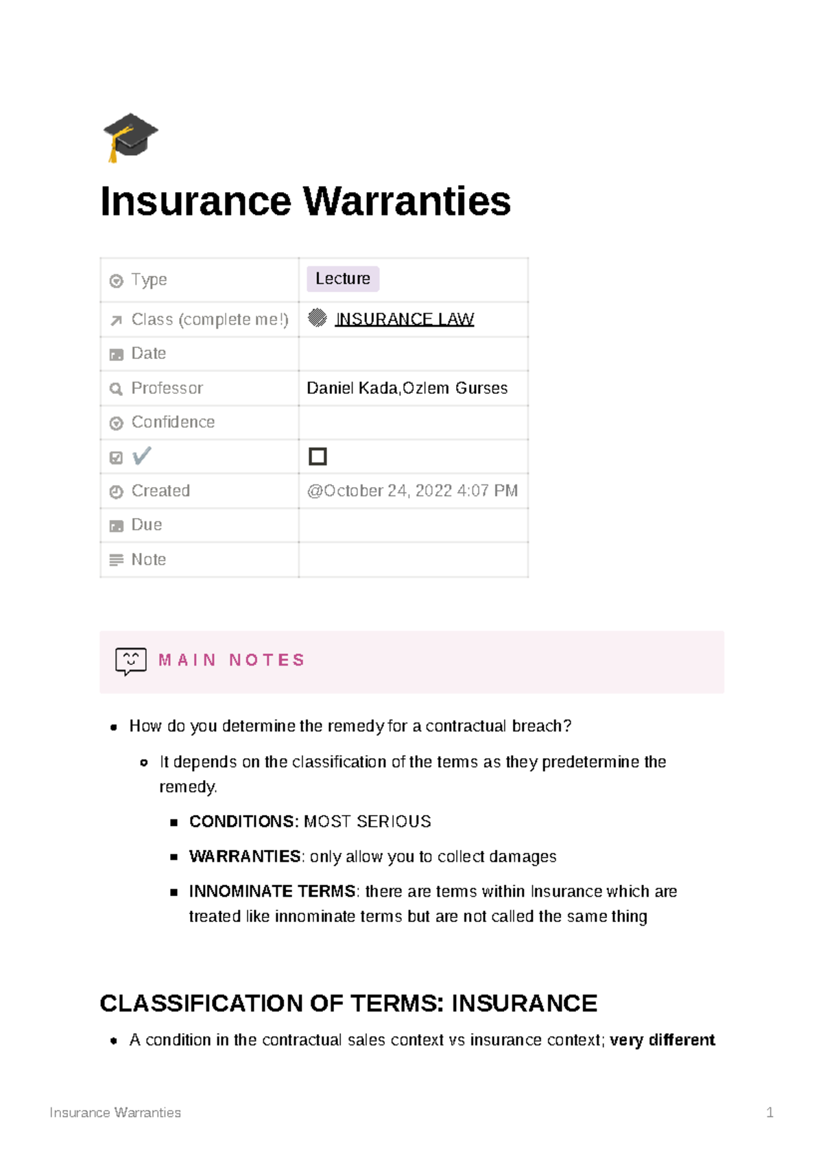 Insurance Warranties Insurance Warranties Type Lecture Class