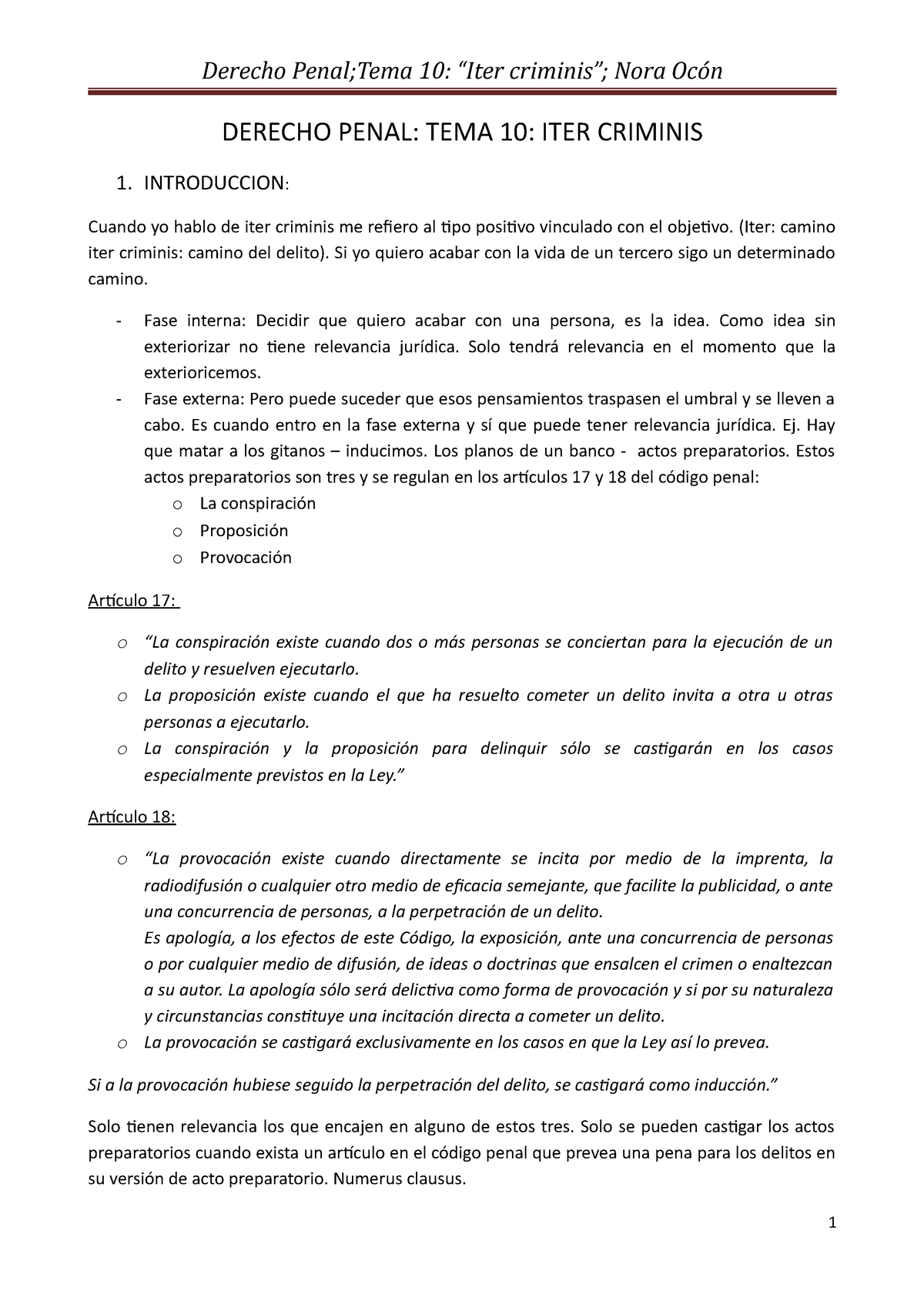 TEMA 10 Penal (H) - Apuntes 10 - DERECHO PENAL: TEMA 10: ITER CRIMINIS ...