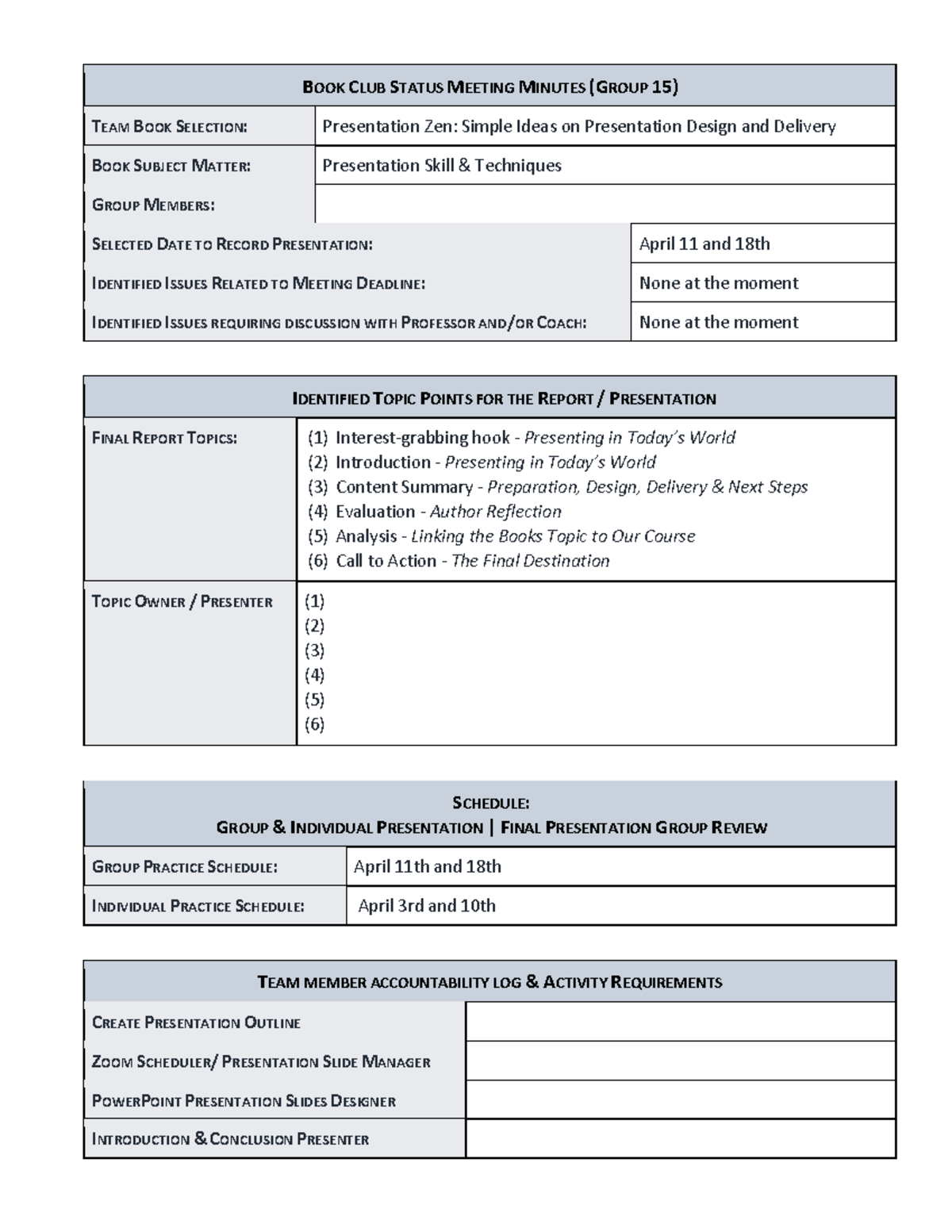 Book Club Status Meeting Minutes ( Group 15) Template 03 - BOOK CLUB ...