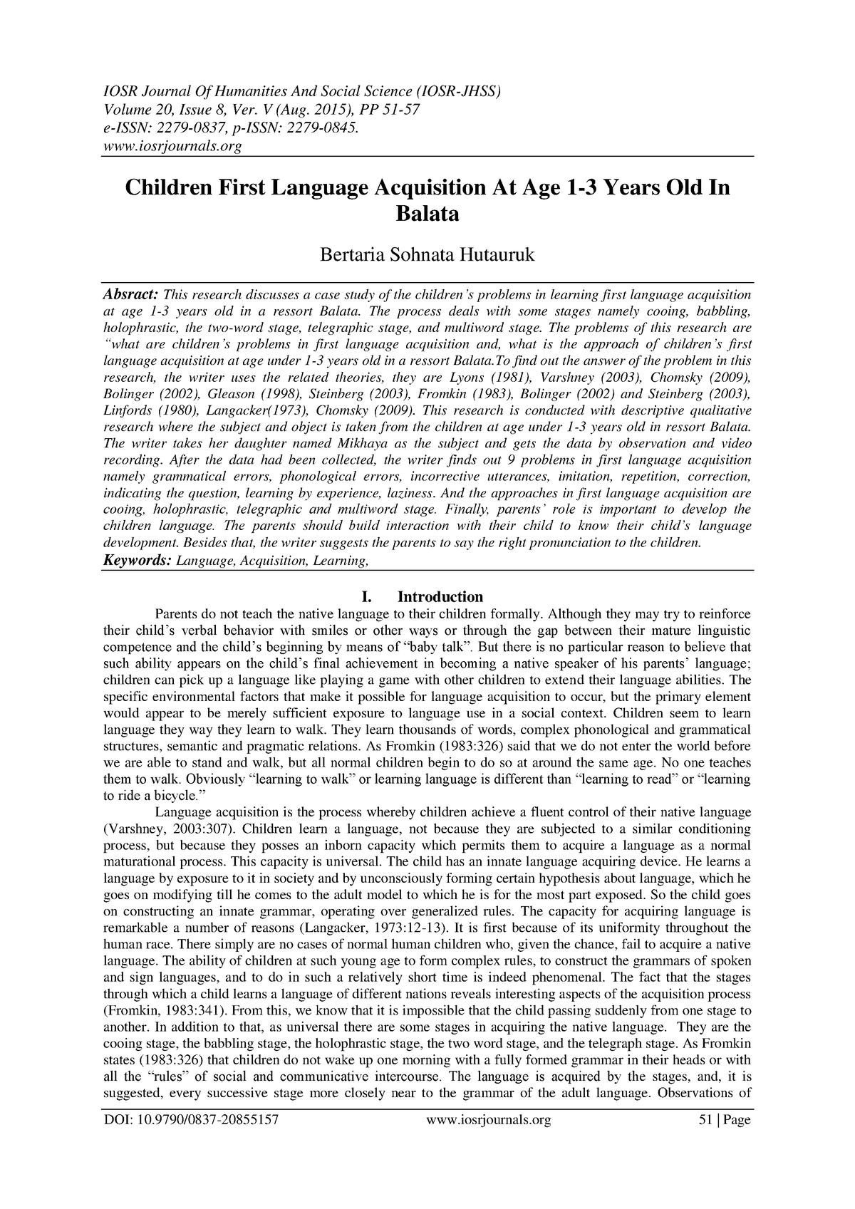 child language acquisition dissertation ideas