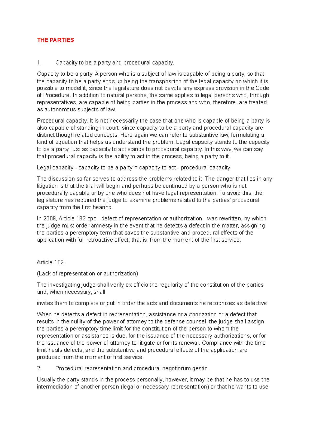 THE Parties 2 - Business development CHAPTER 1 - THE PARTIES Capacity ...