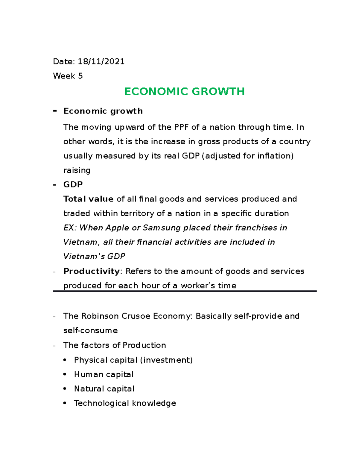 Econ Geo Week 5 Economic Growth - Economic Geography - NEU - Studocu