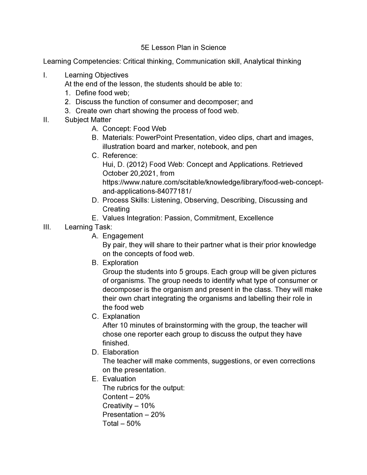 Food Web: Concept and Applications