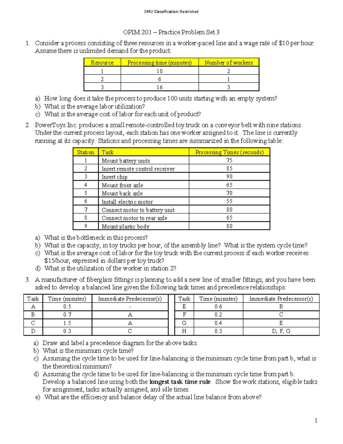 Practice Problem Set 3 - Consider a process consisting of three ...