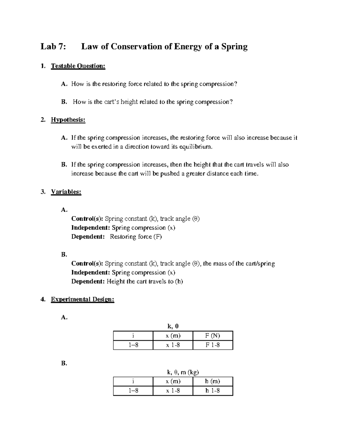 PHY111L Lab 7 Conservation Of Energy Of A Spring 3 - Lab 7: Law Of ...