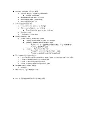 Ch 2 - Lecture notes 2 - Social study of aging Relatively recent Beyond ...