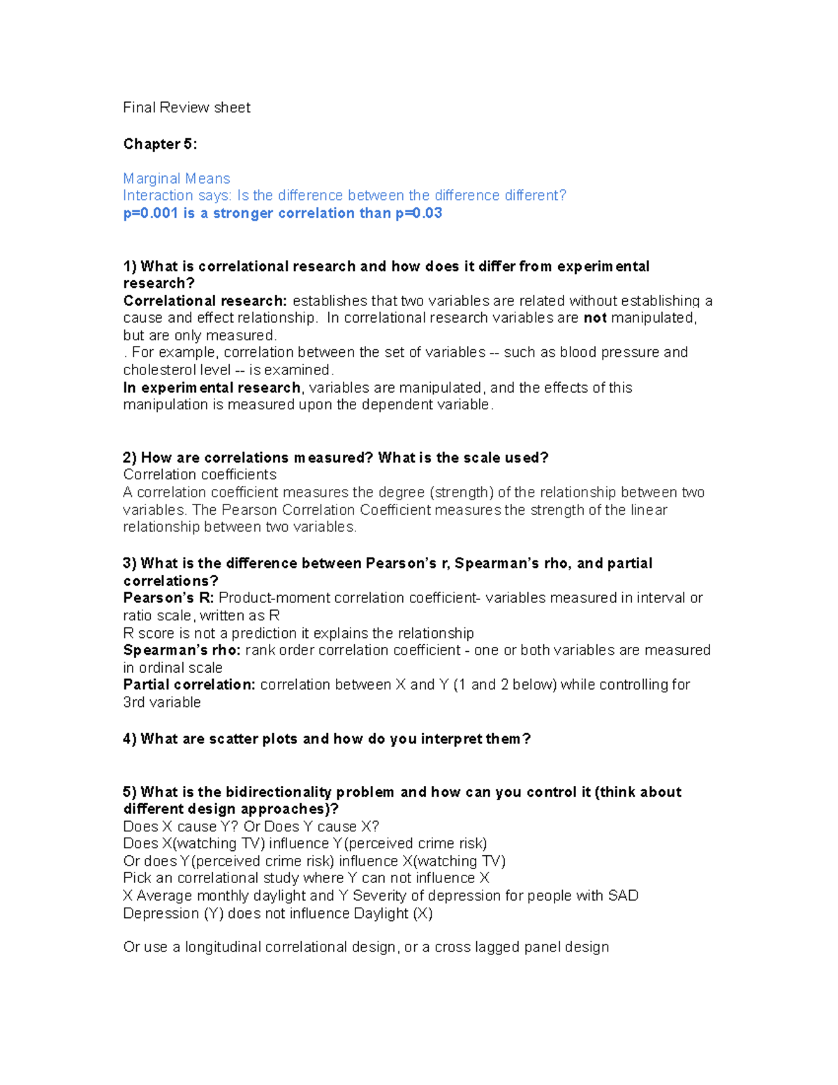 PSYC 402 (01) - Statistics in Psychology - Final Review sheet Chapter 5 ...