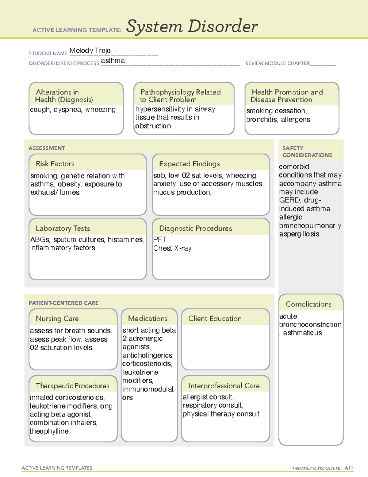 Asthma System disorder - ACTIVE LEARNING TEMPLATES THERAPEUTIC ...