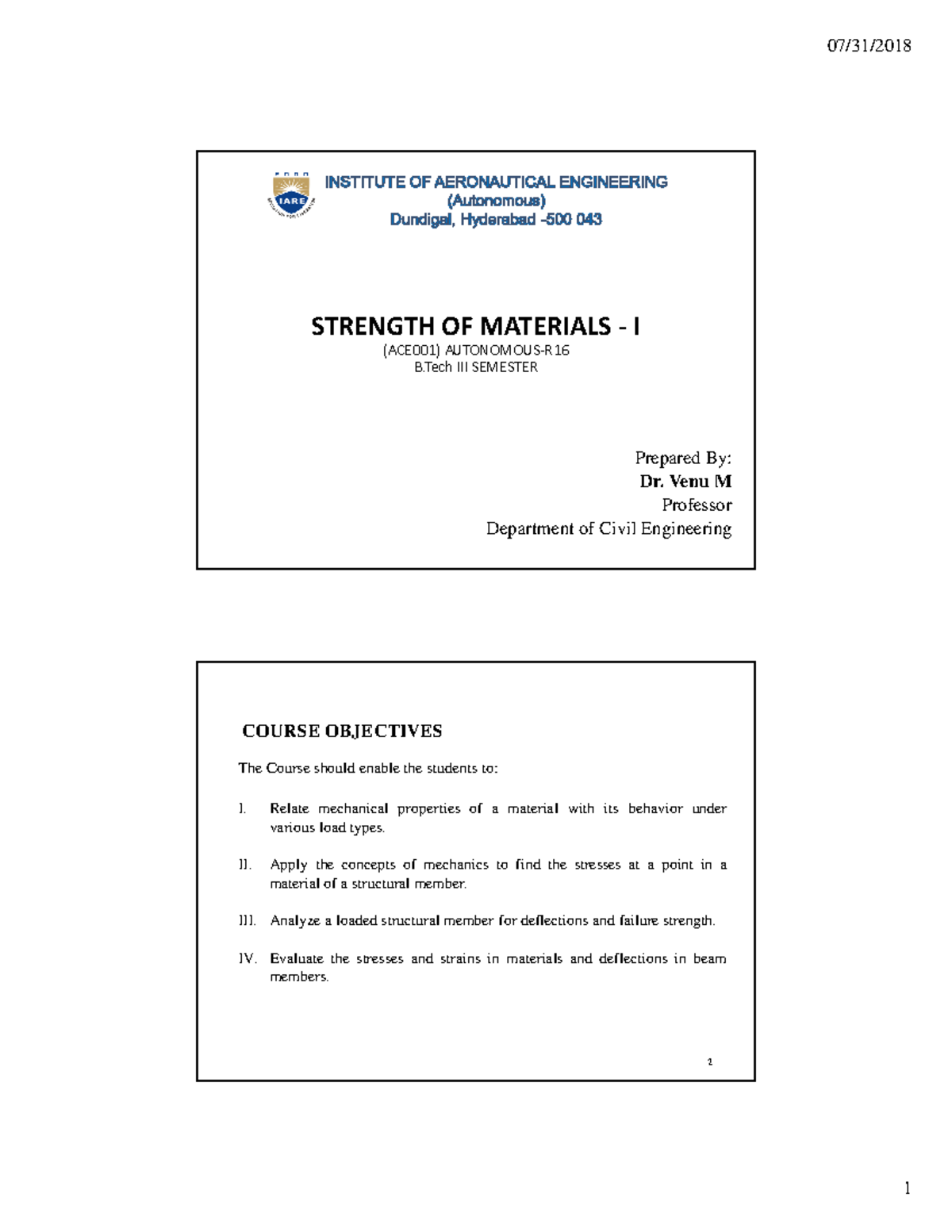 Strength Of Materials - The Course Should Enable The Students To:I.II ...