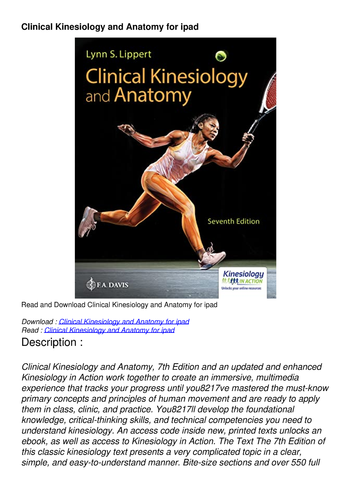 READ Clinical Kinesiology And Anatomy Unlimited - Clinical Kinesiology ...