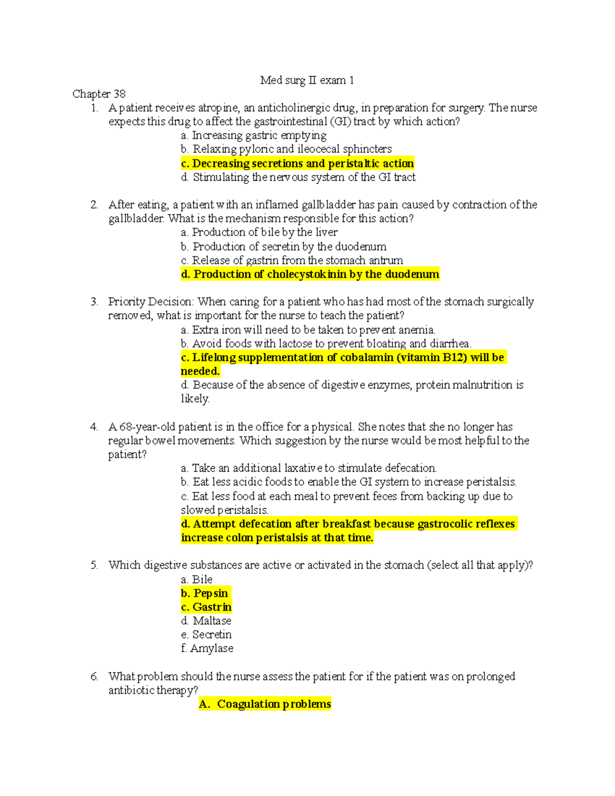 Exam 1 study guide questions - Med surg II exam 1 Chapter 38 A patient ...