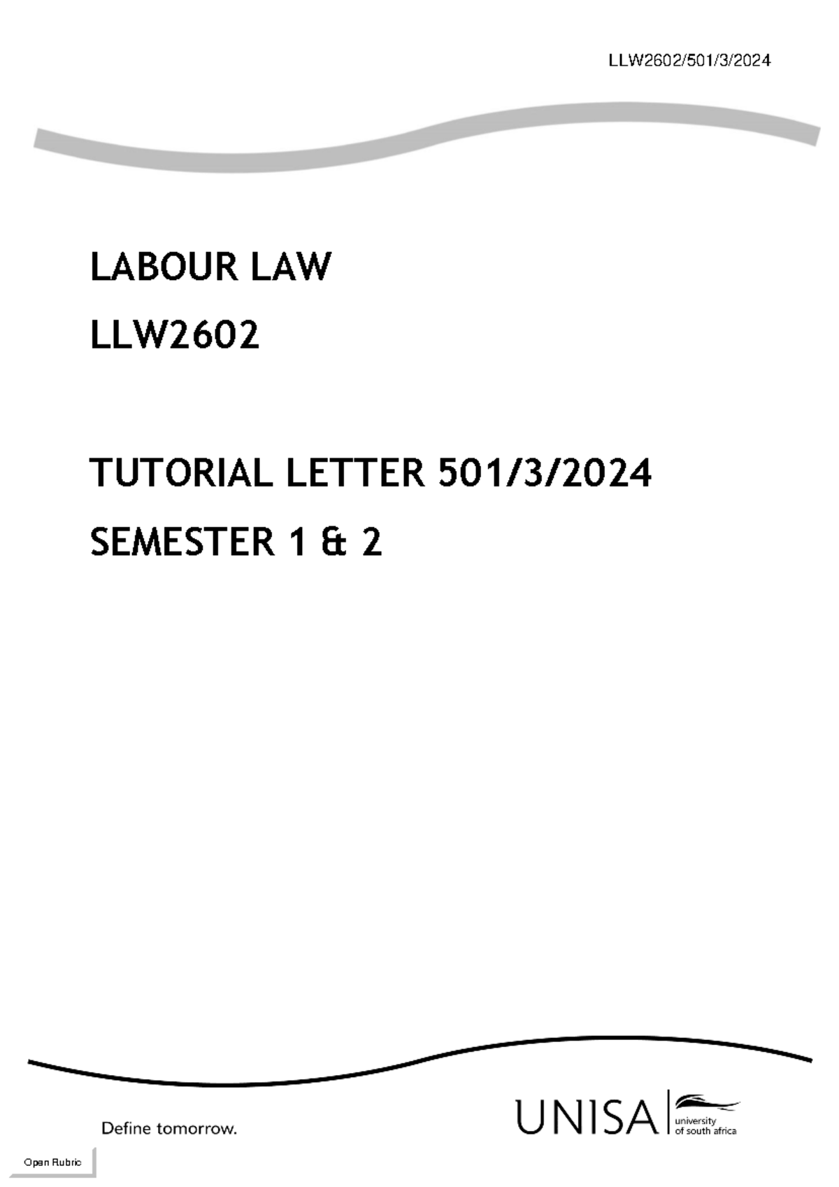 LLW2602 501 3 2024 - tutorial letter - LABOUR LAW CONTENTS LLW2602/501 ...