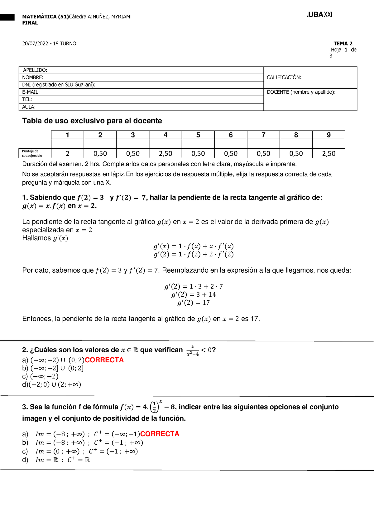 Respuestas Final Matematica Primer Turno TEMA 2 20-07-2022 - MATEM¡TICA ...