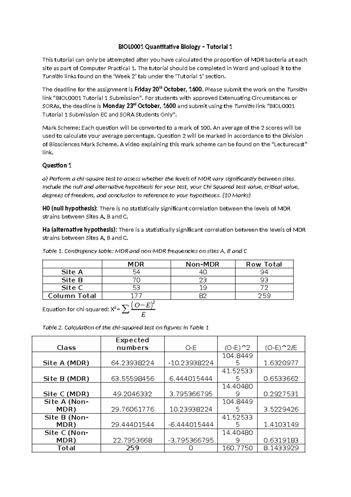 BIOL0001 Tutorial 1 Q - BIOL0001 Quantitative Biology – Tutorial 1 This ...