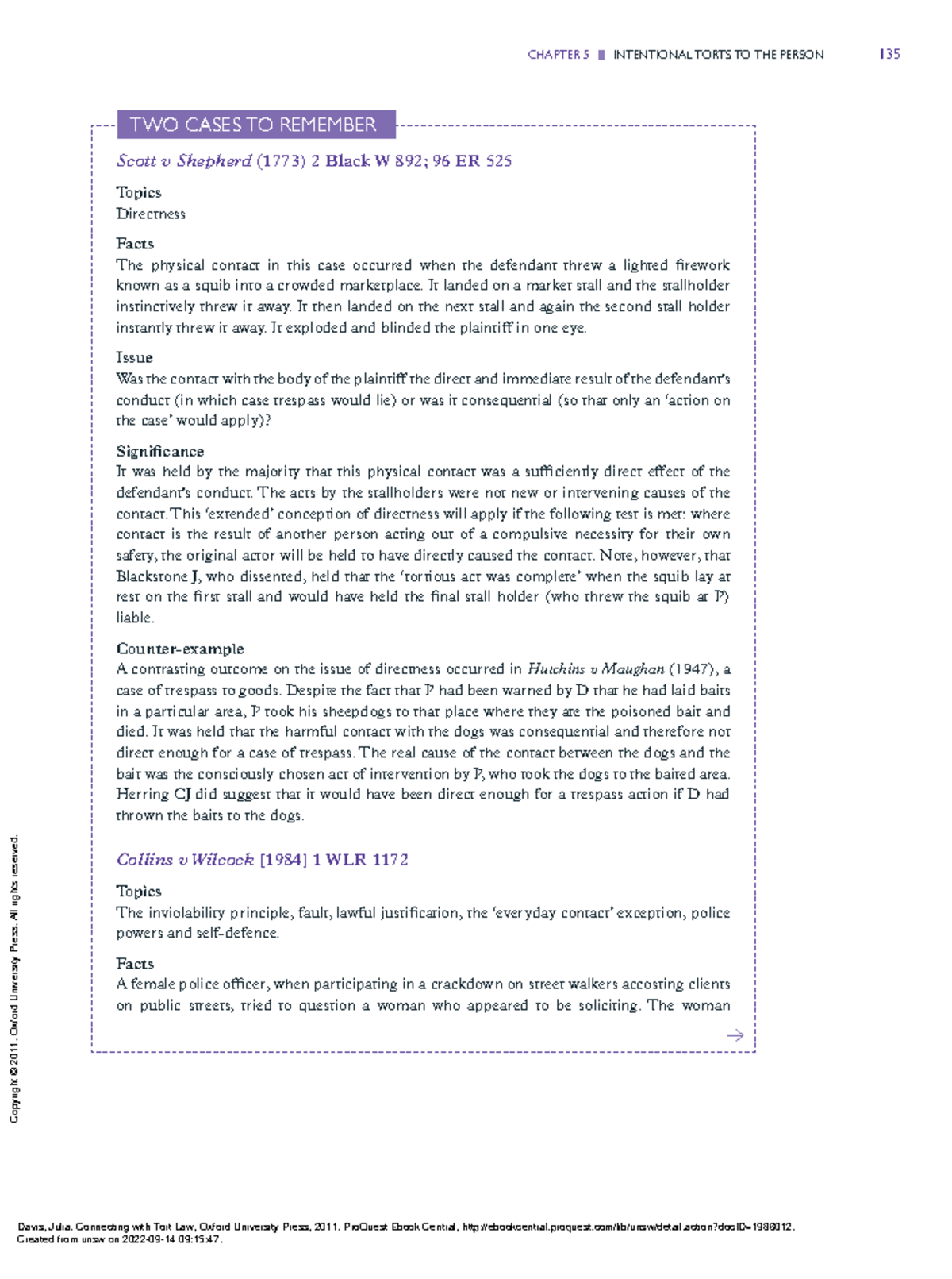Connecting with Tort Law (Pg 167168) CHAPTER 5 INTENTIONAL TORTS TO THE PERSON 135 TWO CASES
