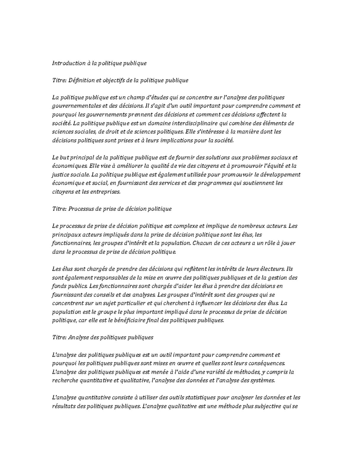 Public Policy Notes de cours - Introduction à la politique publique ...