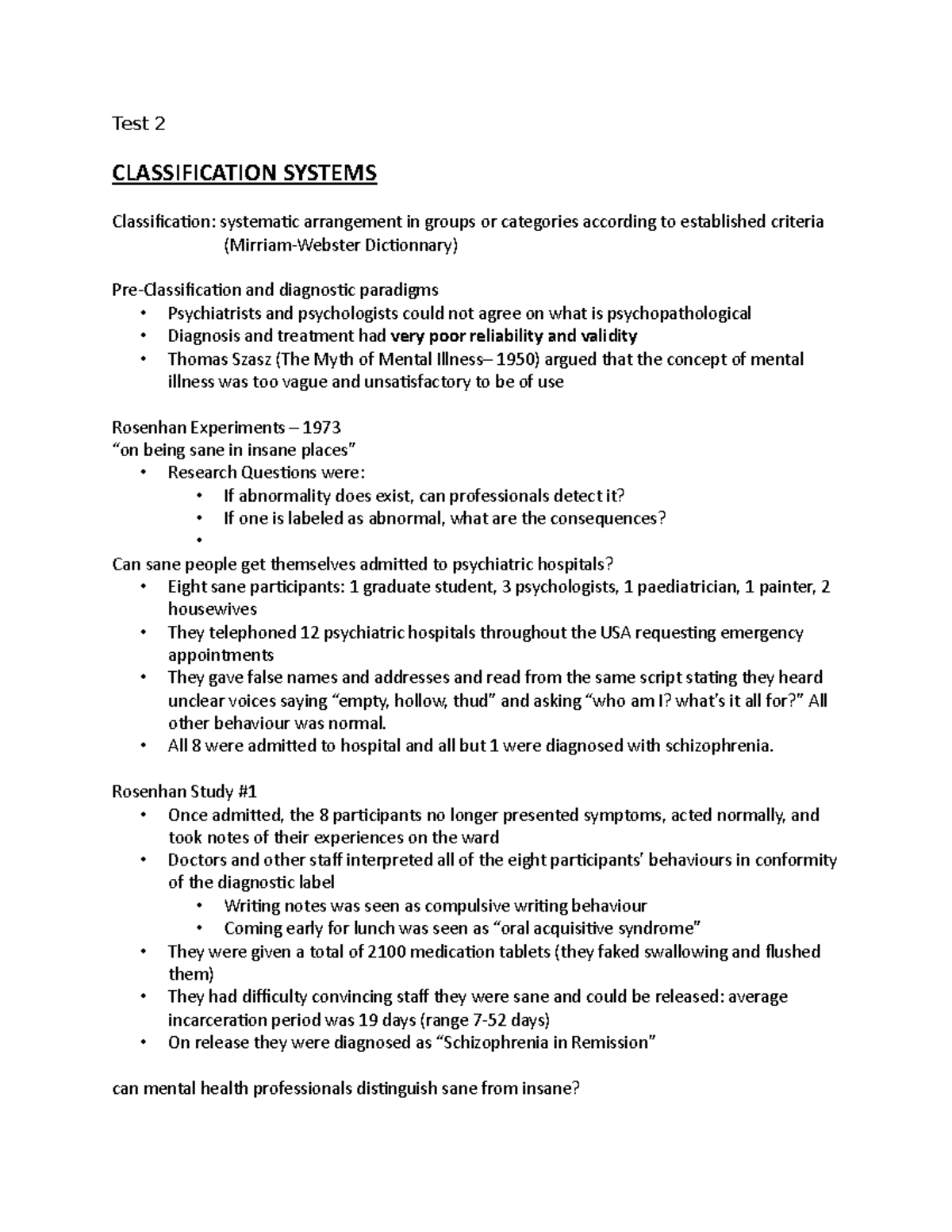 Test 2 notes - Test 2 CLASSIFICATION SYSTEMS Classification: systematic ...