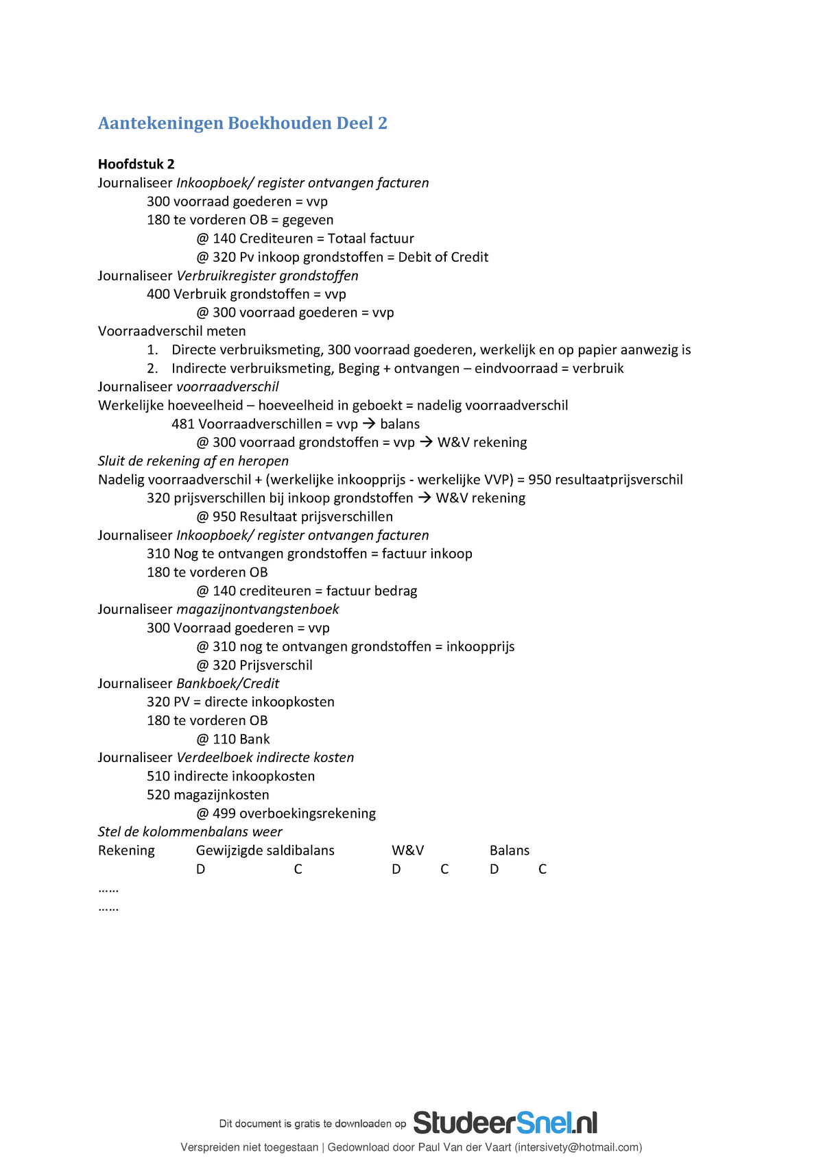 Samenvatting Boekhouden Geboekstaafd 2 - Aantekeningen Boekhouden Deel ...
