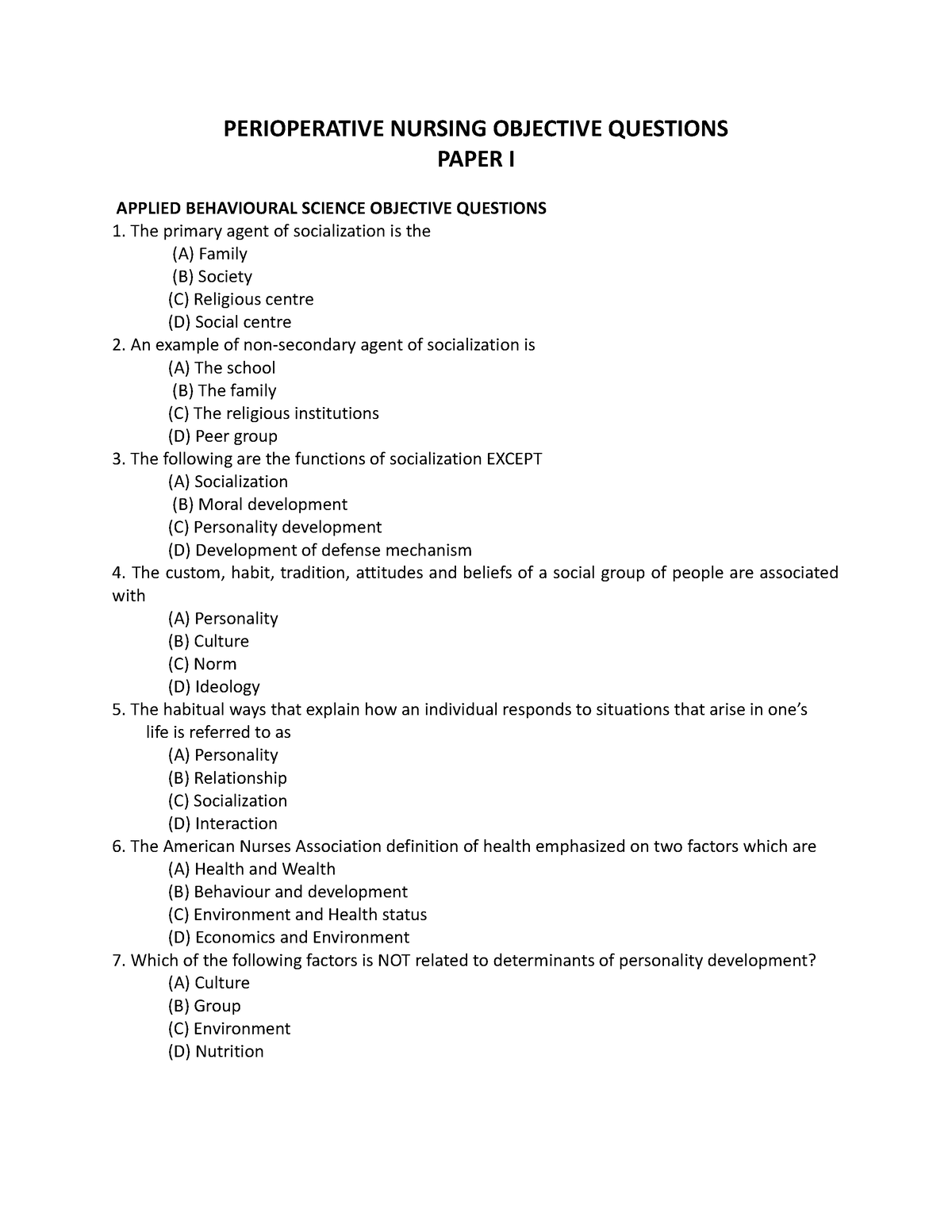 nursing research objective questions