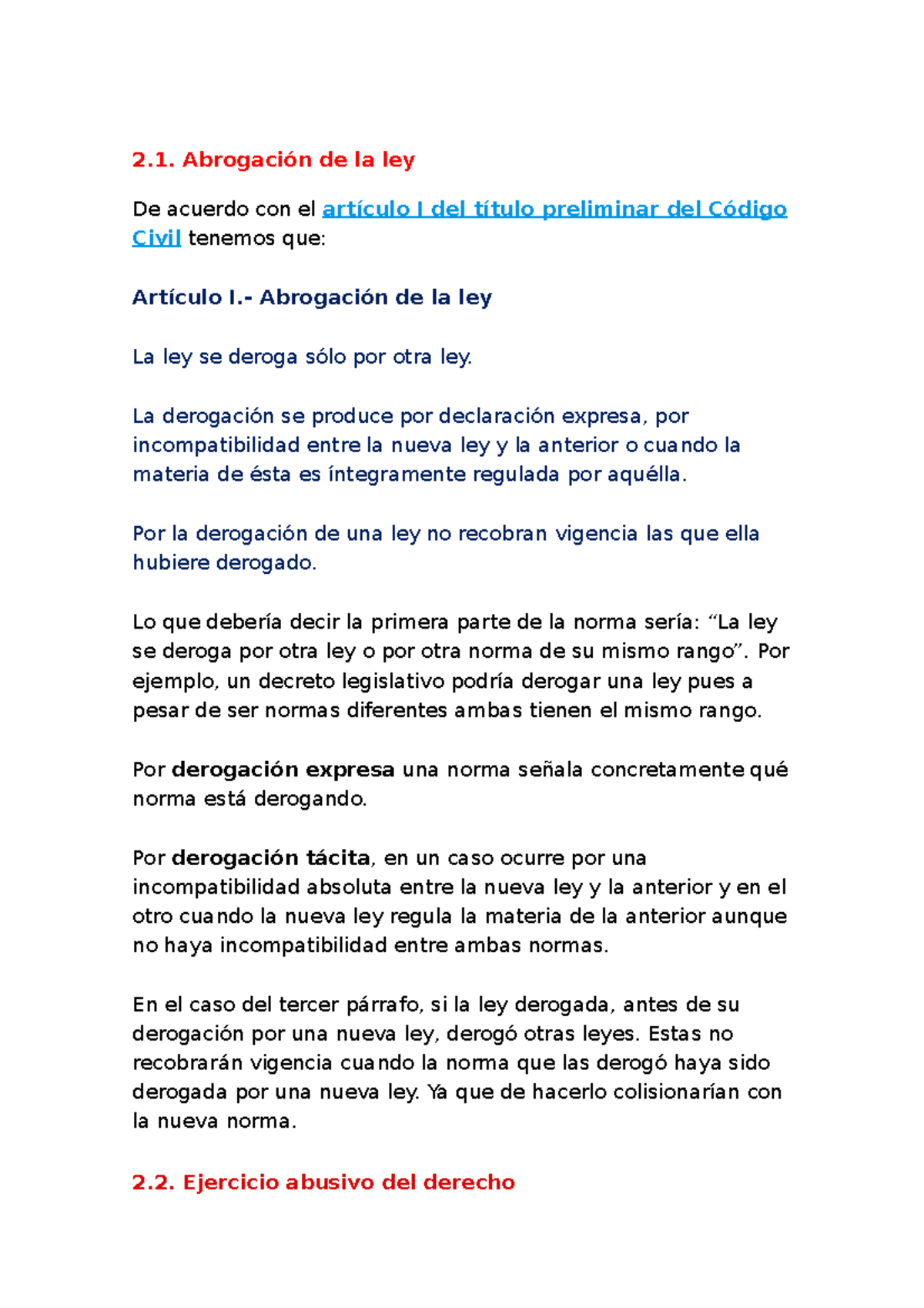 Los 10 Artículos Del Título Preliminar Del Código Civil Peruano De 1984 Abrogación De La Ley 6963