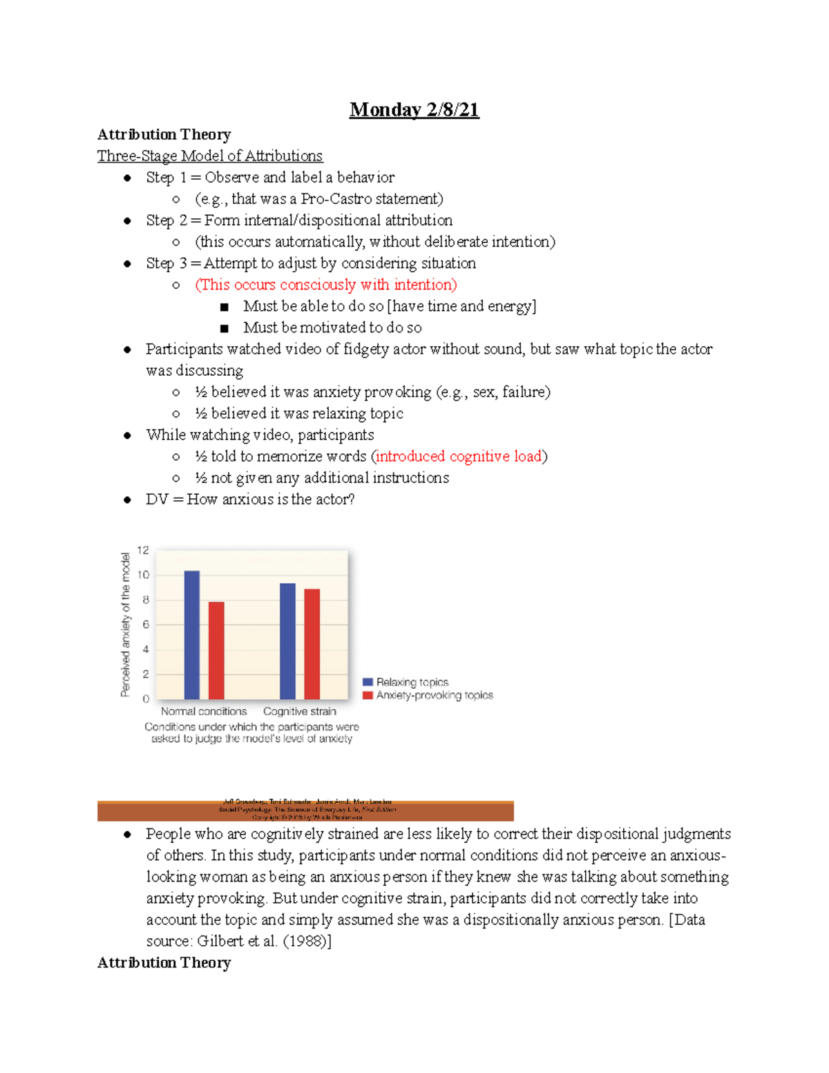 PSYC 315 Week 4- The Self - Monday 2/8/ Attribution Theory Three-Stage ...