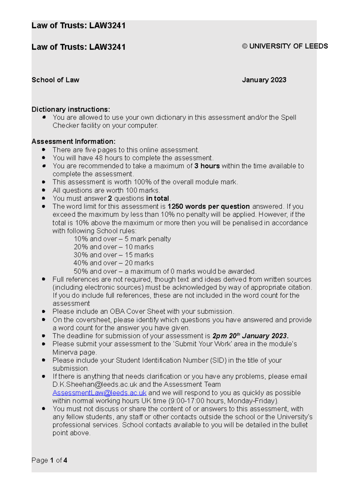 Law3241 Oba On Template 2023 Jan - Law Of Trusts: LAW3241 © UNIVERSITY ...