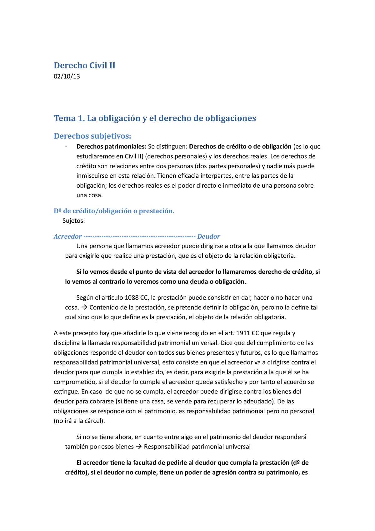 Apuntes Completos Derecho Civil Ii Derecho Civil Ii 0210 Tema 1 La Obligación Y El Derecho 8574