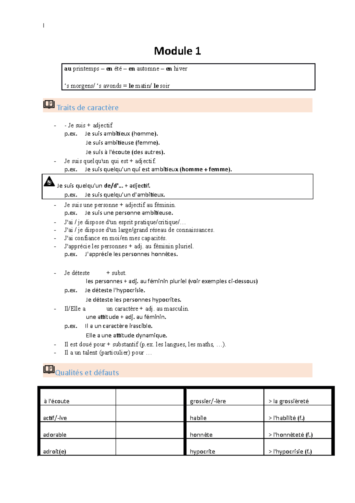 Français module 1 tot 15 - Module 1 au printemps – en été – en automne ...