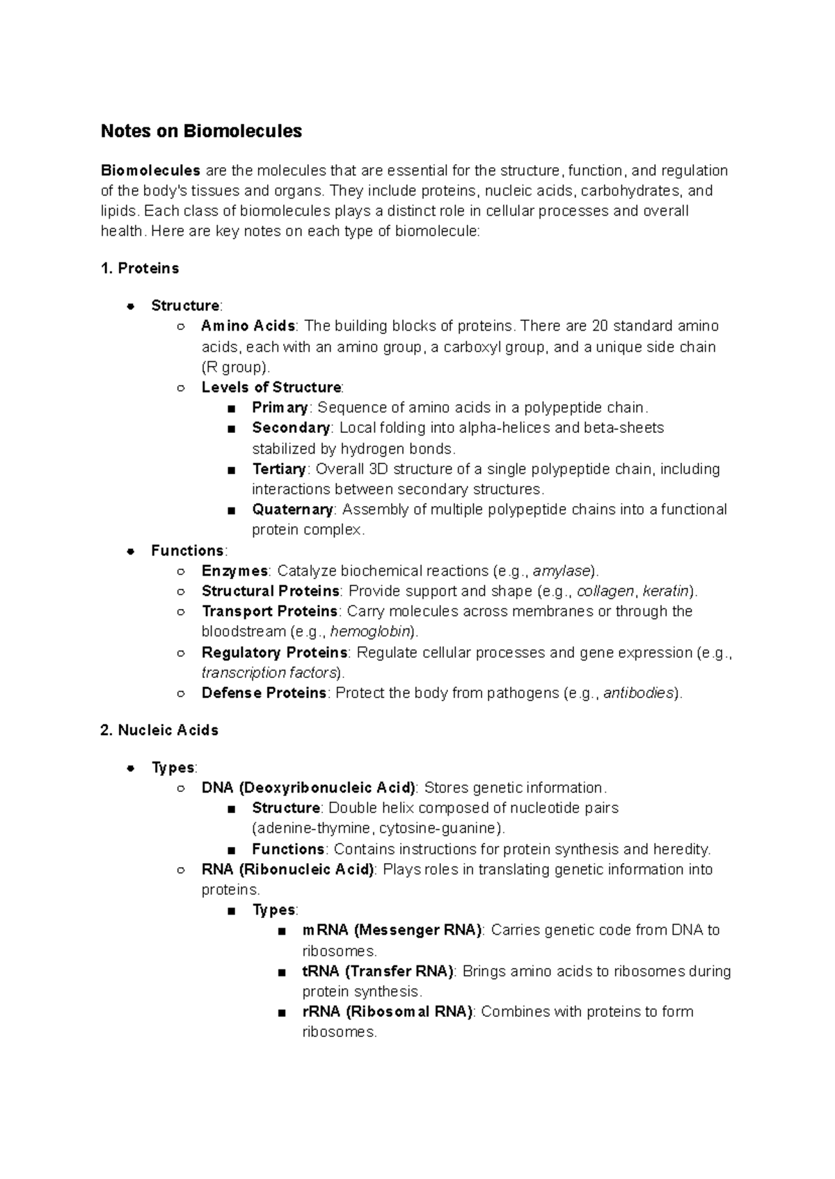 Biomolecules - Notes on Biomolecules Biomolecules are the molecules ...