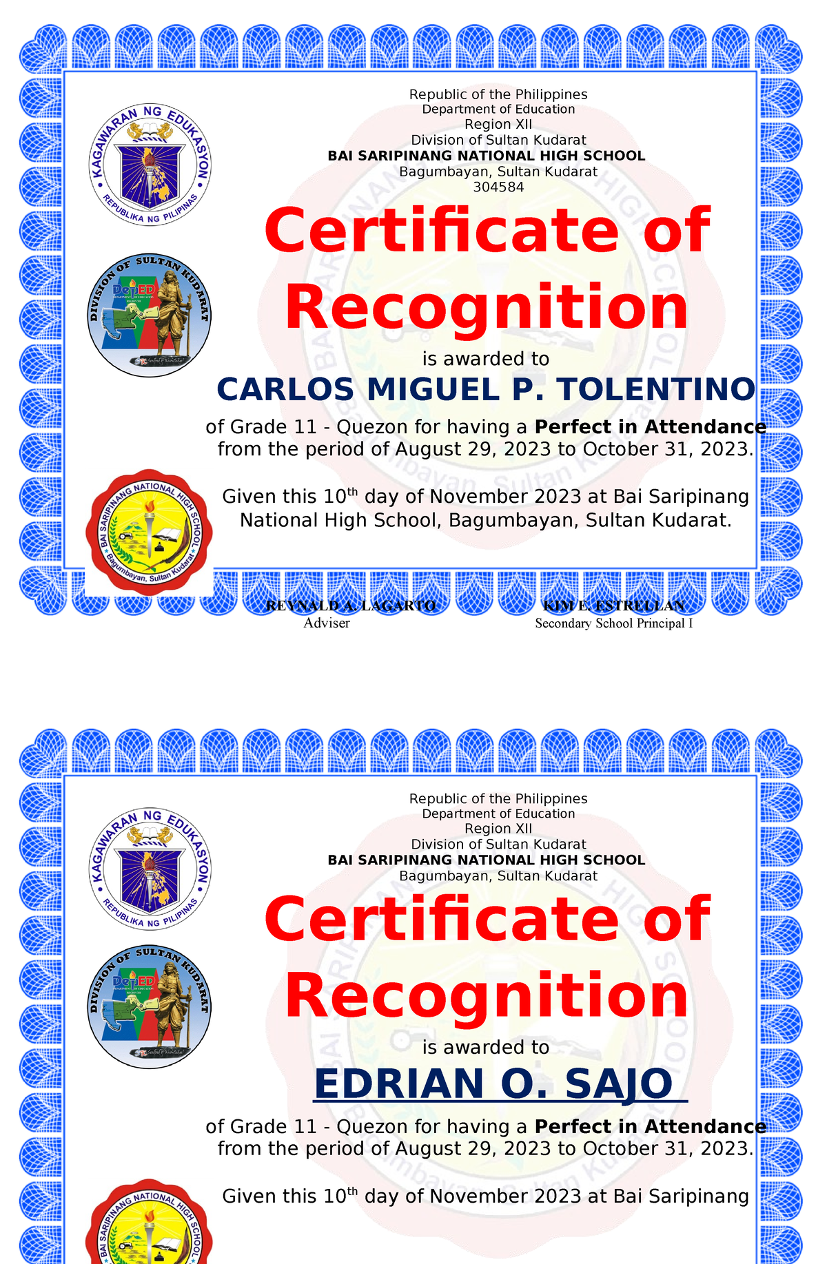 Perfect Attendance 3 - N/A - Republic of the Philippines Department of ...