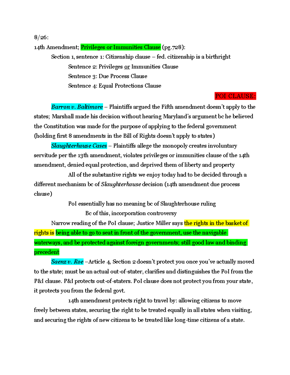 Con Law II Outline - 8/26: 14th Amendment; Privileges or Immunities ...
