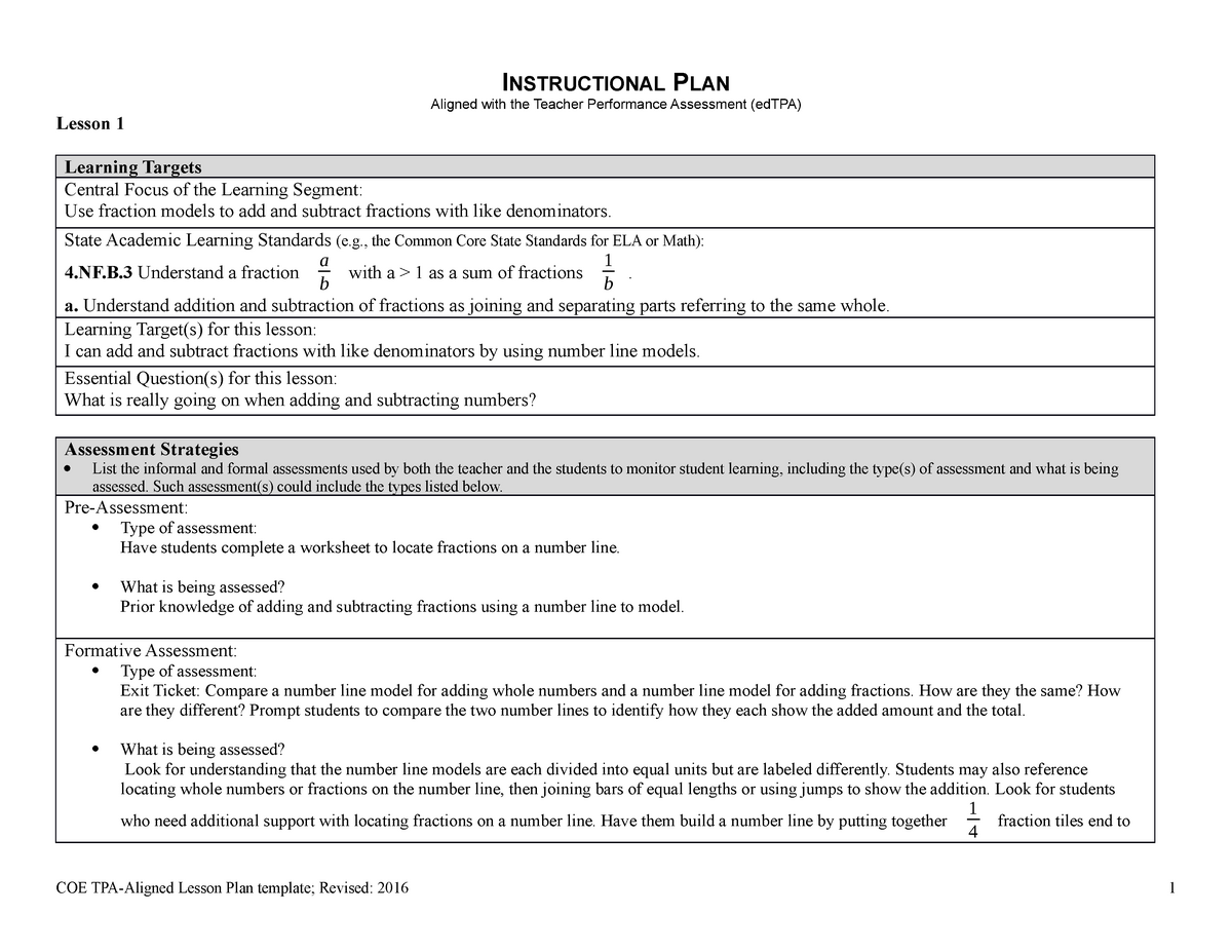 Edtpa Context For Learning Template