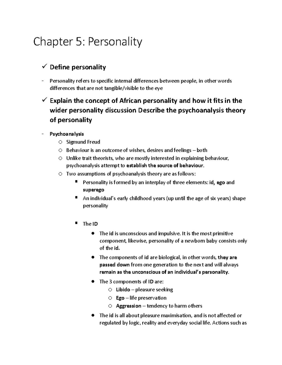 BEM 212 Chapter 5 - Chapter 5: Personality Define personality ...
