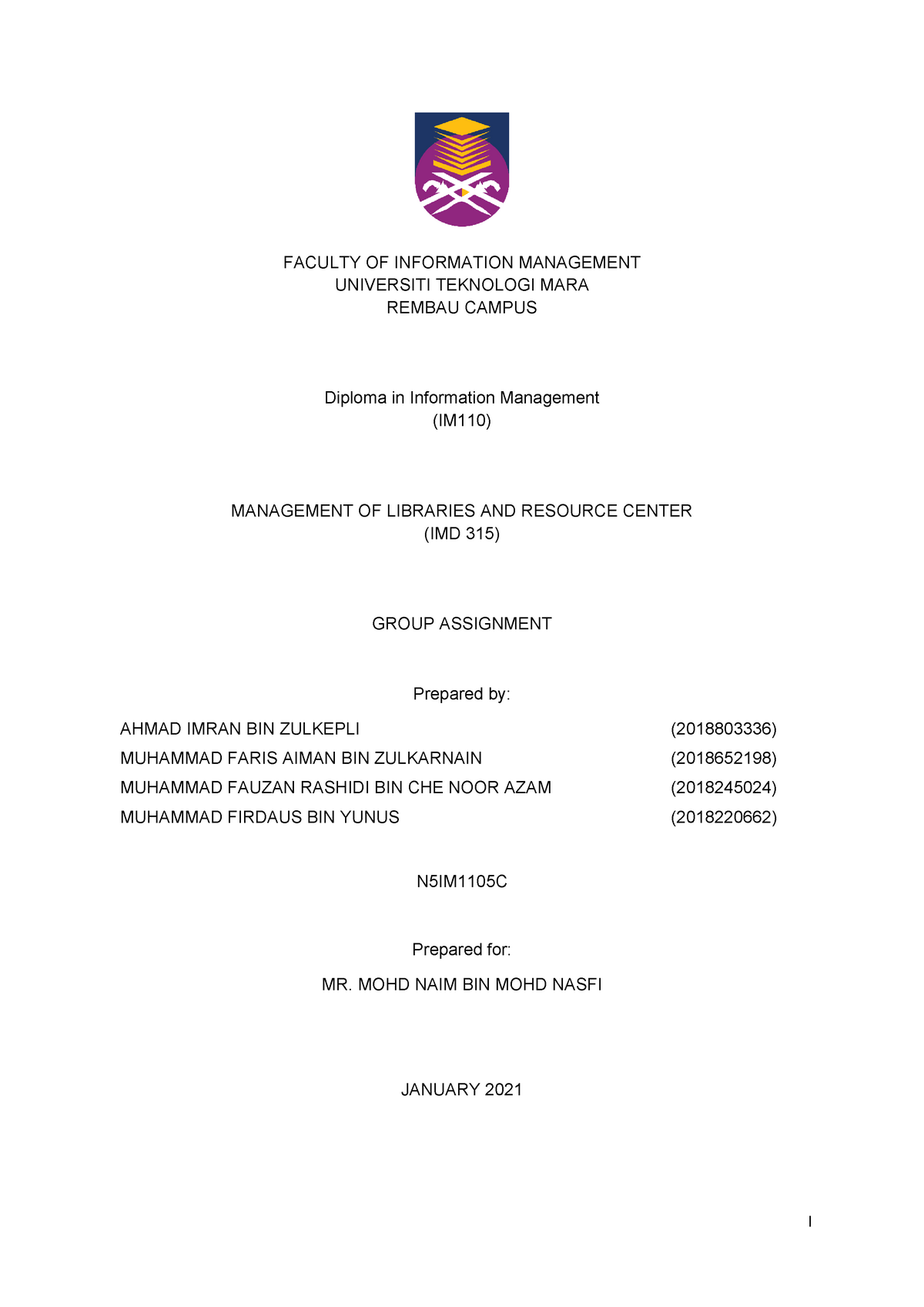 PUBLIC LIBRARY PROPOSAL - I FACULTY OF INFORMATION MANAGEMENT ...