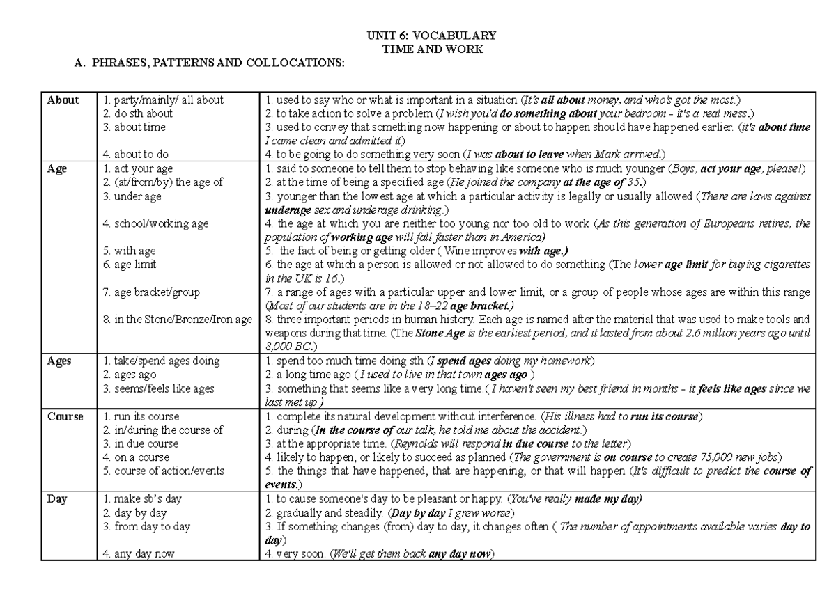 Unit 6-Final - dfghjklkjbvcxcvbnm, - UNIT 6 : VOCABULARY TIME AND WORK ...