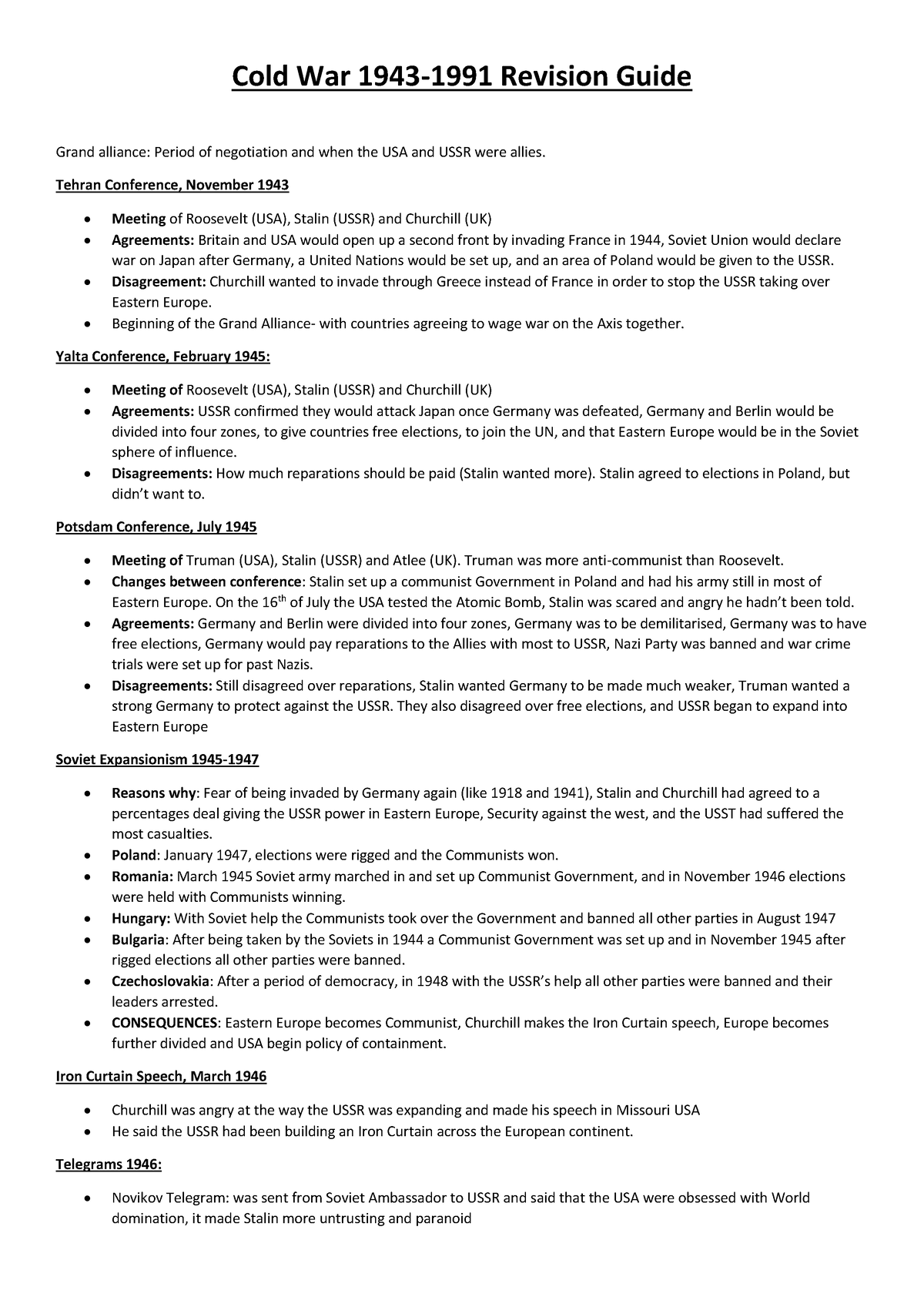 The Cold War Revision Guide - IR1034 - London - Studocu