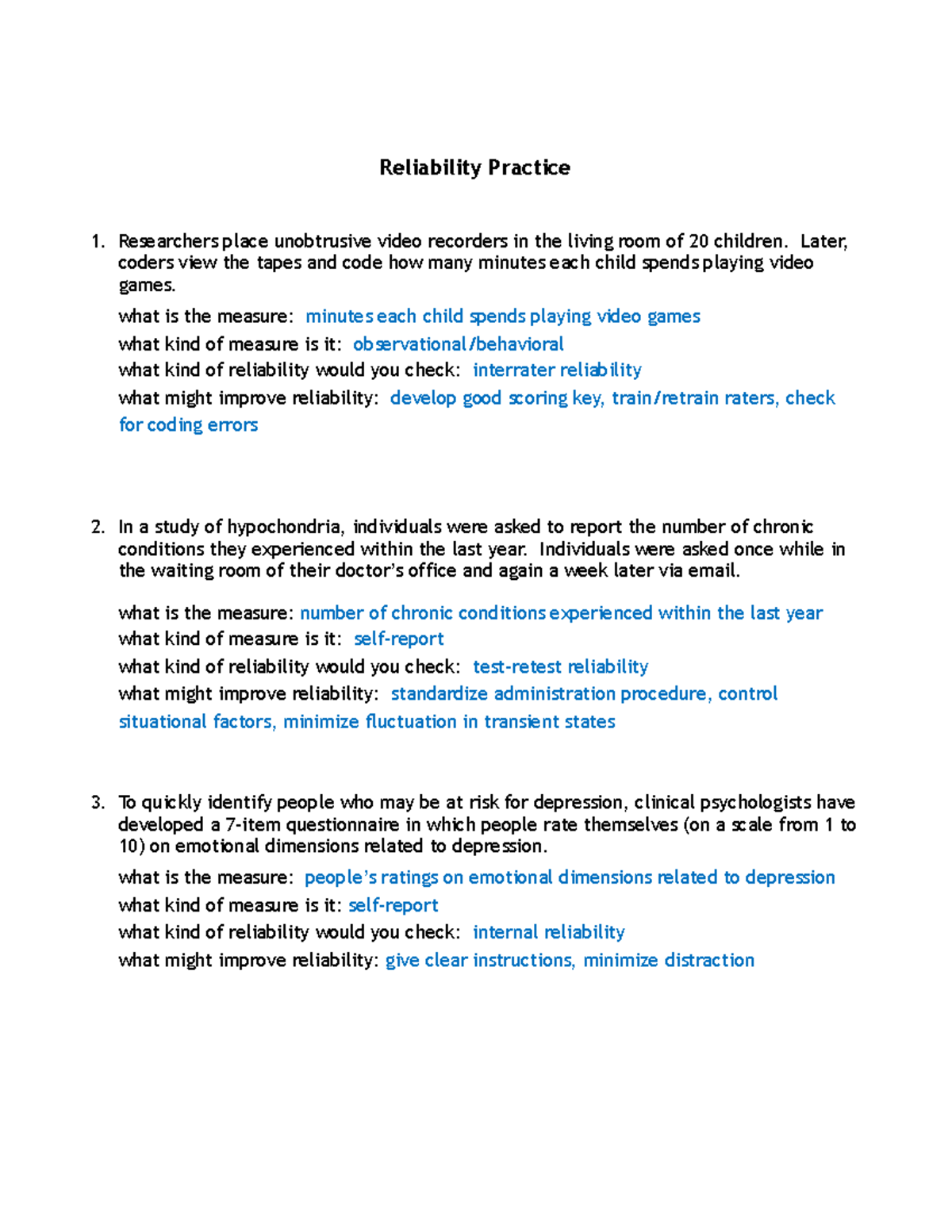 Day 7 - Reliability Activity Answers - Reliability Practice 1 ...