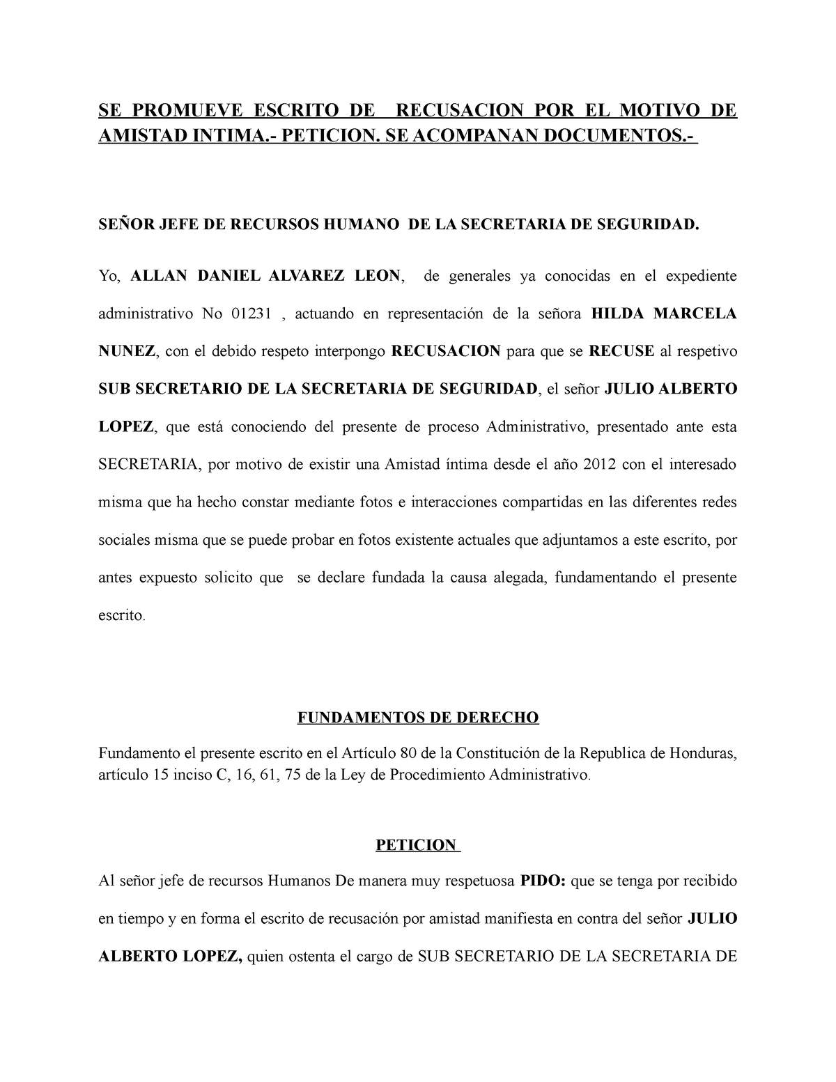 SE Presenta Escrito DE Recusacion- clin adm (1) - SE PROMUEVE ESCRITO DE  RECUSACION POR EL MOTIVO DE - Studocu