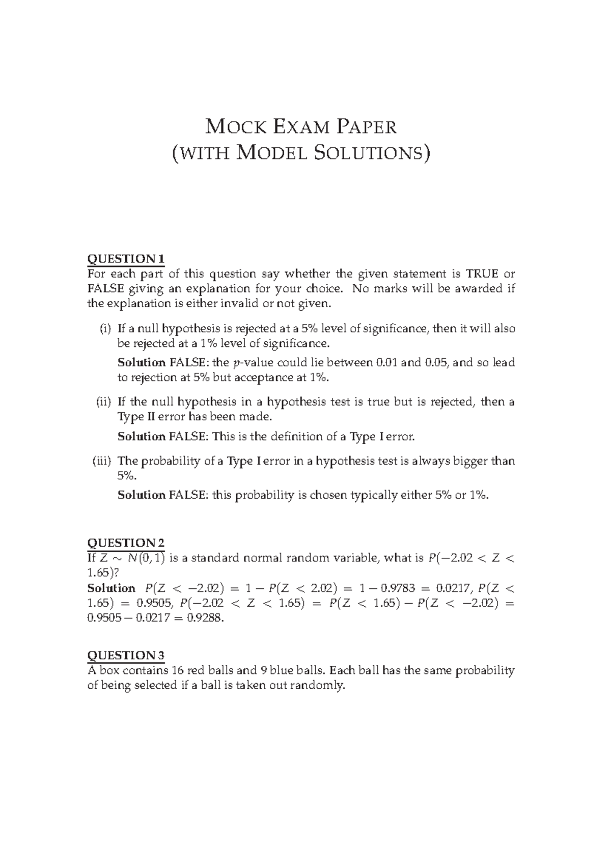 Exam, questions and answers - MOCK EXAM PAPER (WITH MODEL SOLUTIONS ...