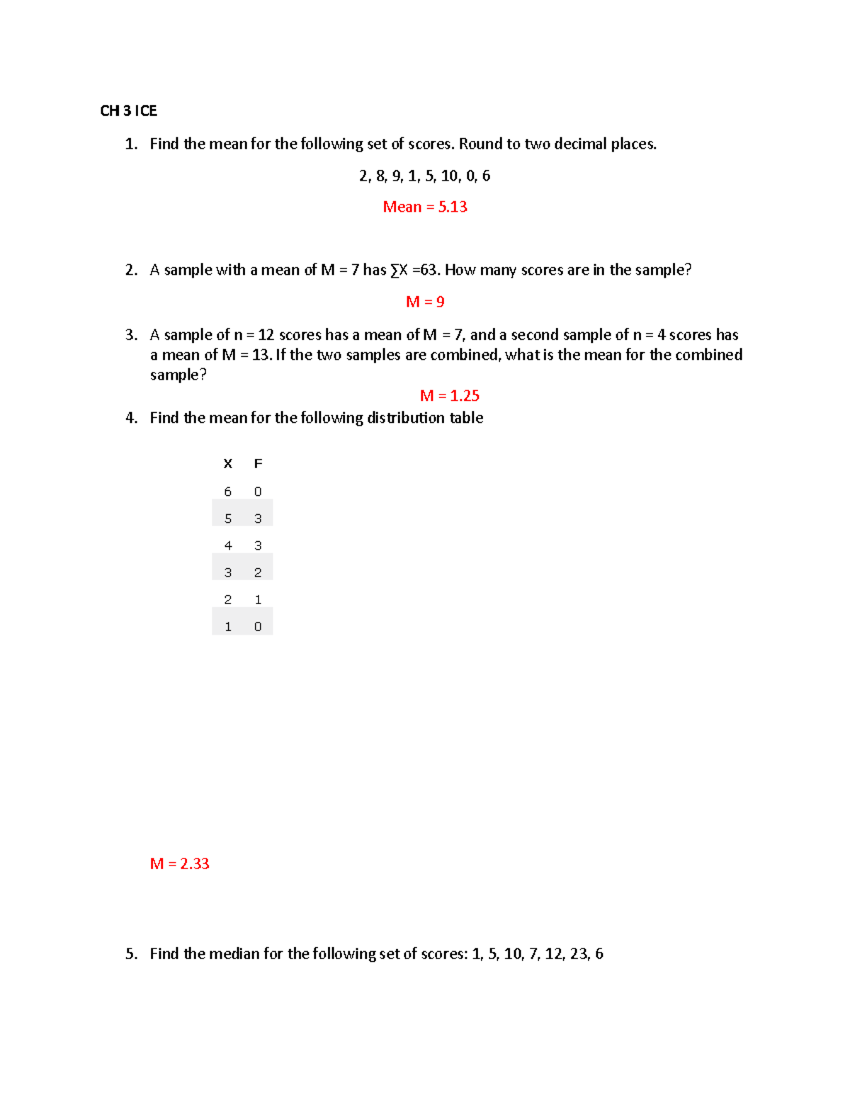 CH 3 ICE - math - CH 3 ICE 1. Find the mean for the following set of ...