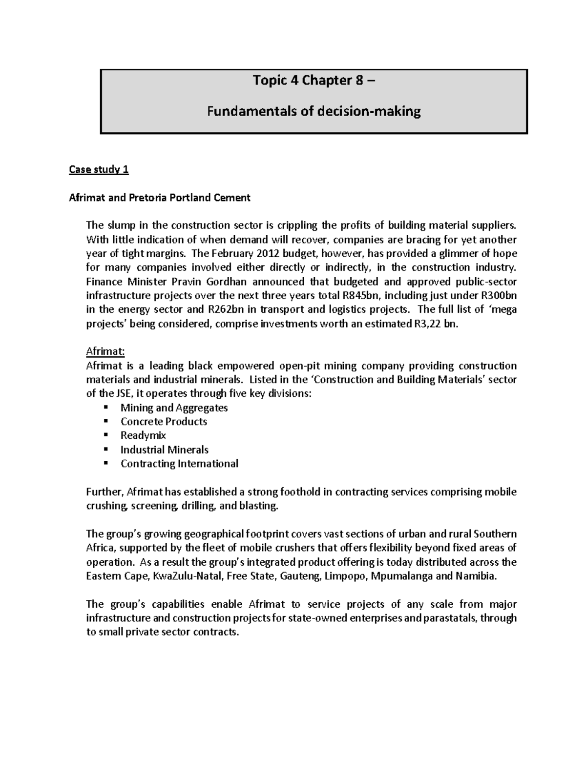 Case study - Examples of Question and Anwers - Topic 4 Chapter 8 ...