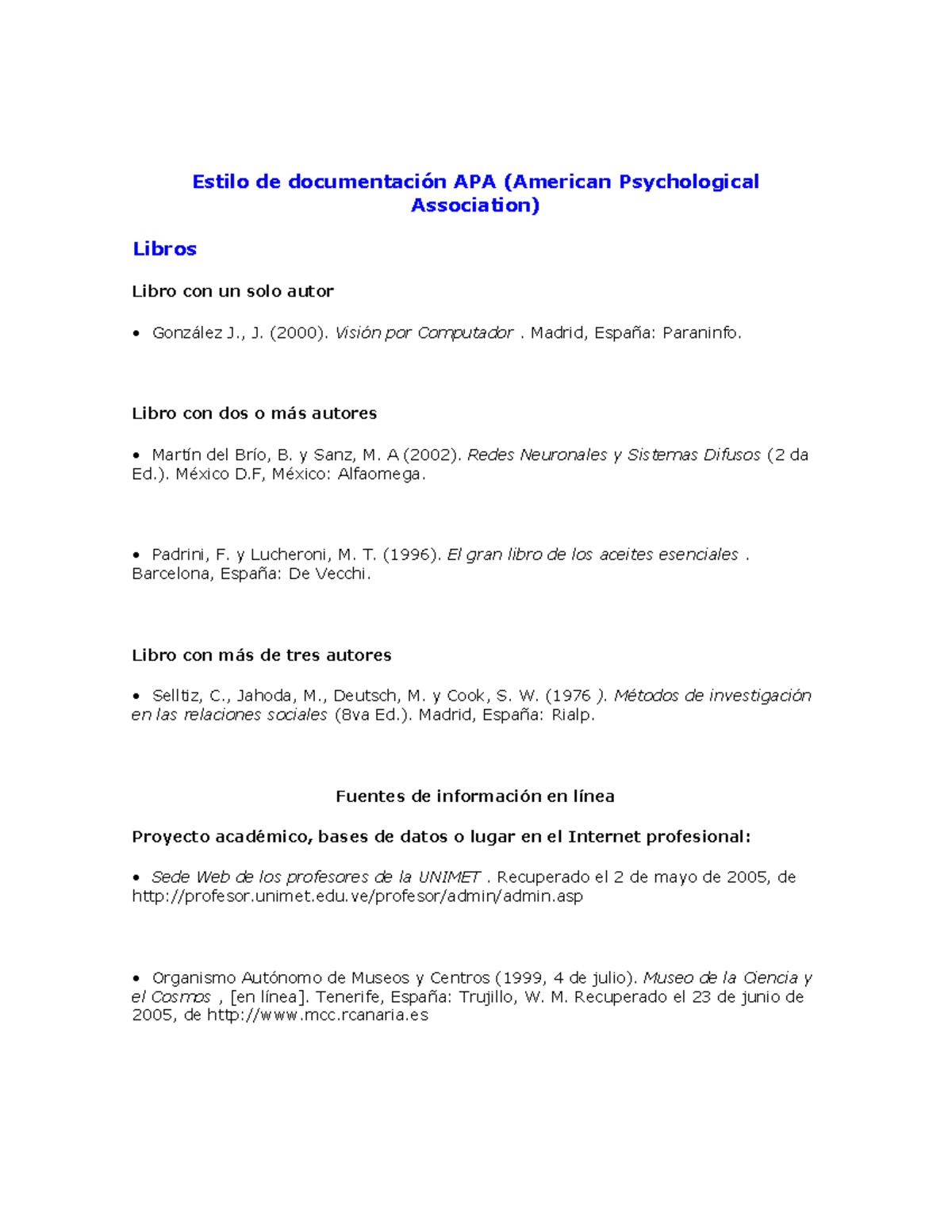 Estilo de documentación APA t - Estilo de documentación APA (American ...