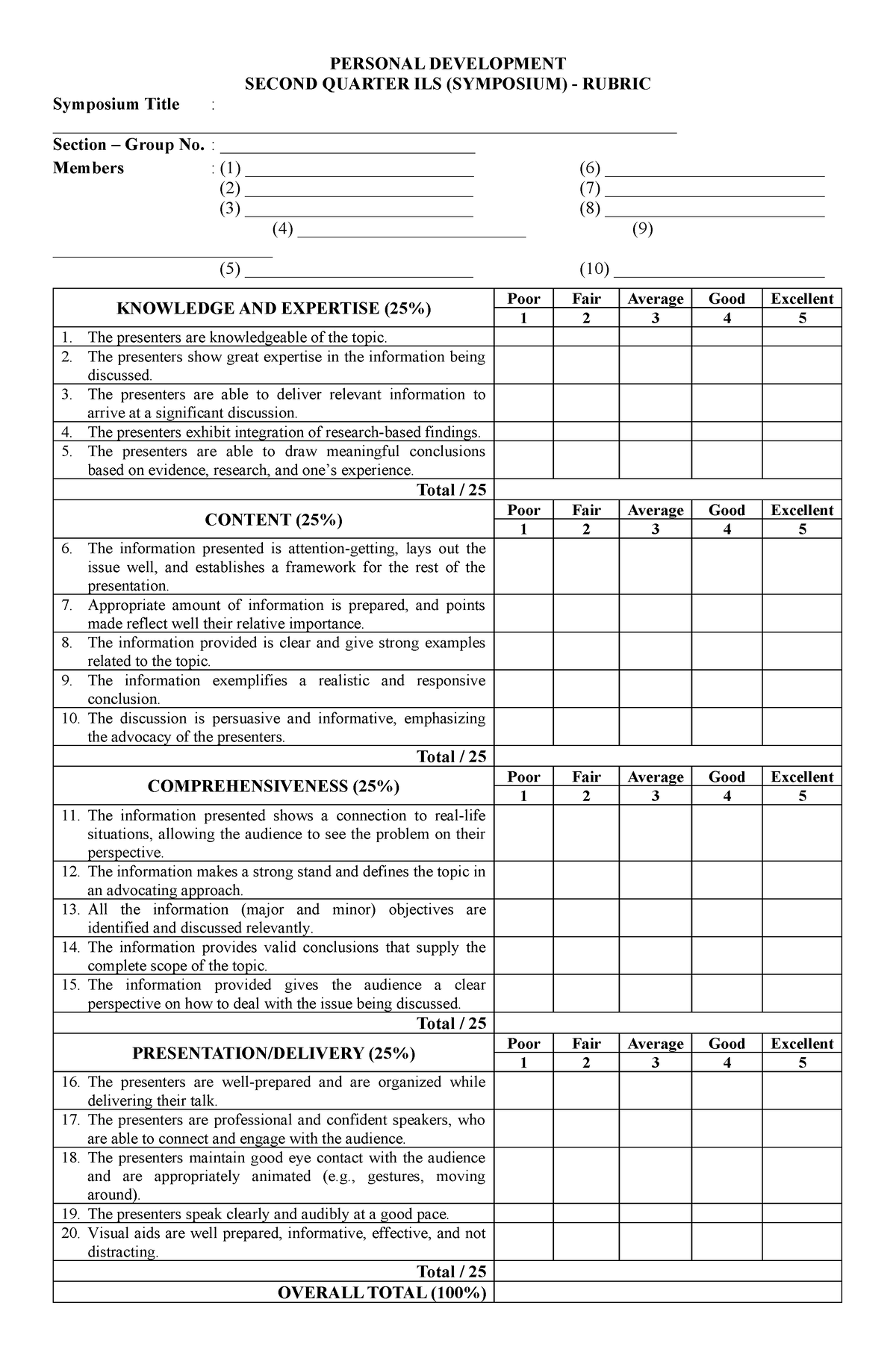 Perdev-ILS- Rubrics - perdev - PERSONAL DEVELOPMENT SECOND QUARTER ILS ...