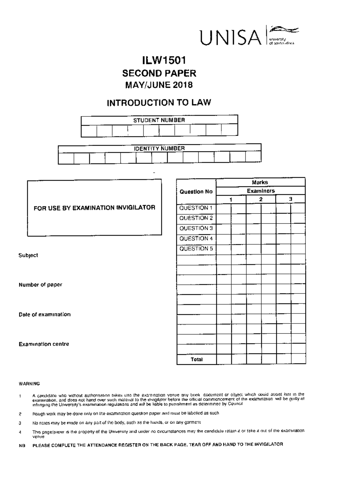 Exam 1 June 2019, answers - ILW1501 - Studocu