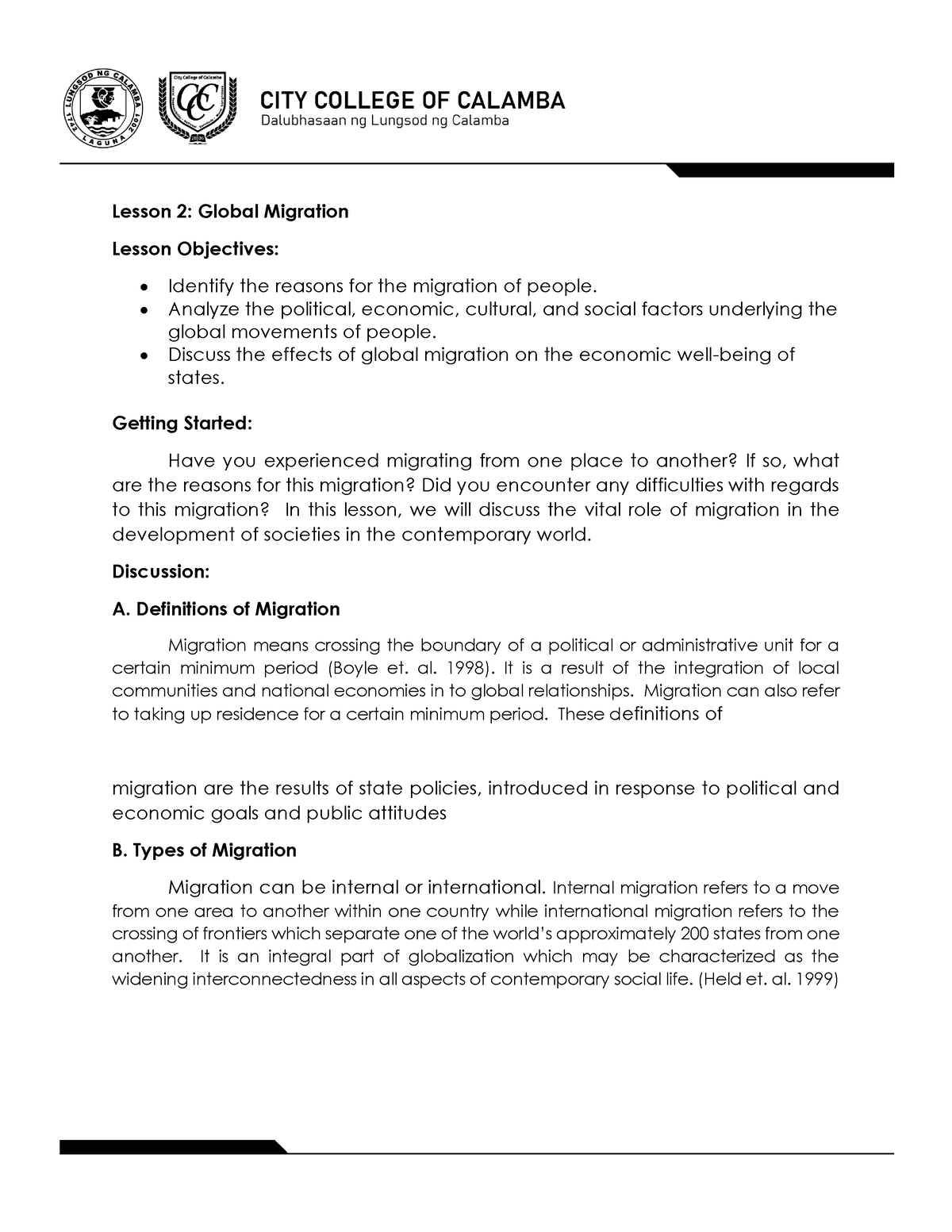 The Contemporary World Module 3Lesson 2 - Lesson 2: Global Migration ...