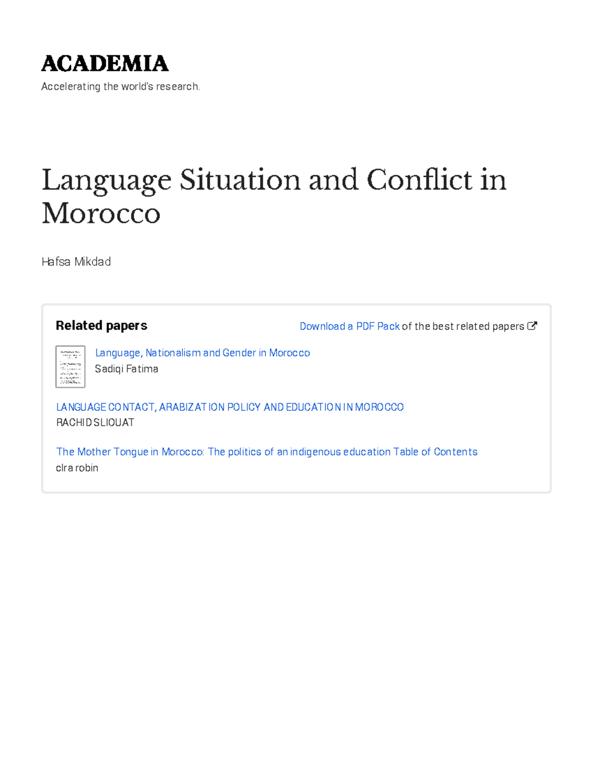 Language Situation and Conflict in Morocco - kopie - Accelerat ing t he ...